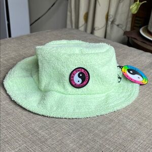 T&C Surf Lime Green Terry Cloth 100% Cotton Bucket Hat 90's Yin Yang